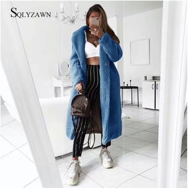 

autumn winter faux fur coat women 2019 casual loose solid long teddy coat female vintage plus size thick warm jackets coats 5xl1, Black