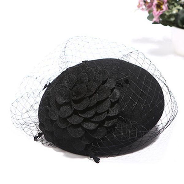 

elegant wool felt women hat veil vintage fedoras mesh wedding party church hats winter banquet female berets lm004 h wmtpmg