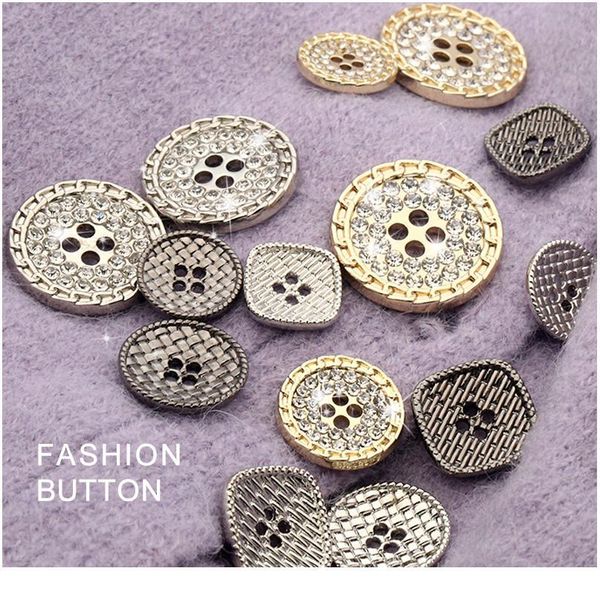 

6pcs 4holes rhinestones metal sewing buttons for clothing decorative garment accessories needlework clothes silver bl bbyzpv, Blike;white