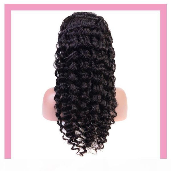 

indian raw human virgin hair lace front 13x4 wig deep wave lace front wig 8-24inch deep curly wholesale, Black;brown