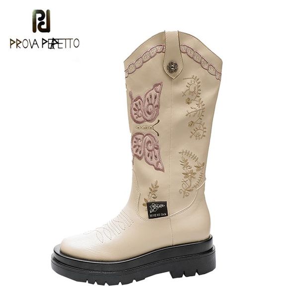 

autumn winter new butterfly embroidery wild western boots women retro round head v-mouth platform cowboy knight fashion boots, Black
