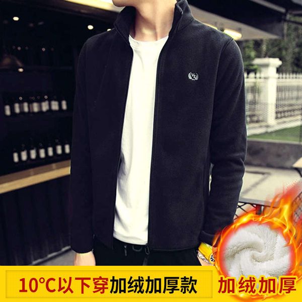 

men's coat jacket thickened autumn and winter warm clothes stand collar plush sports comfort, Gray