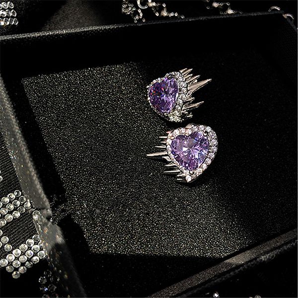 

heart metal women trendy stud earrings purple love earrings purple crystal wings heart shaped jewelry, Golden;silver