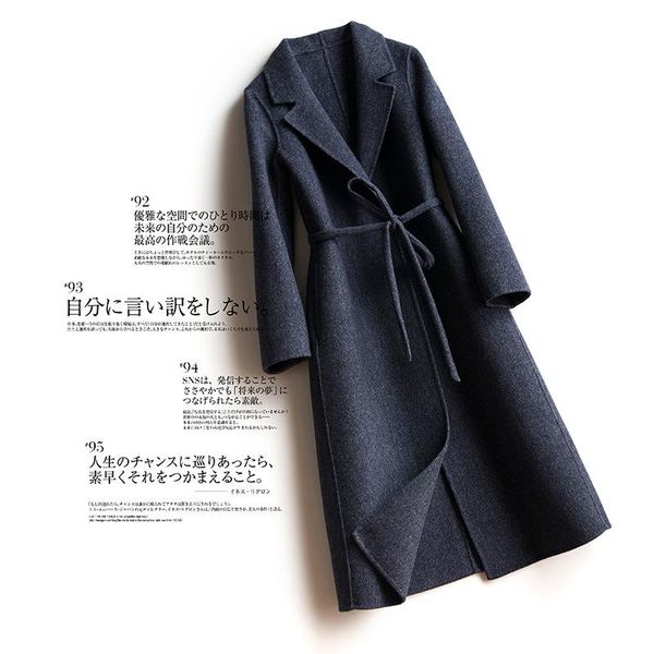 

women's wool & blends autumn and winter 2021 overcoat double-sided tweed children's mid long knee loose korean cashmere, Black