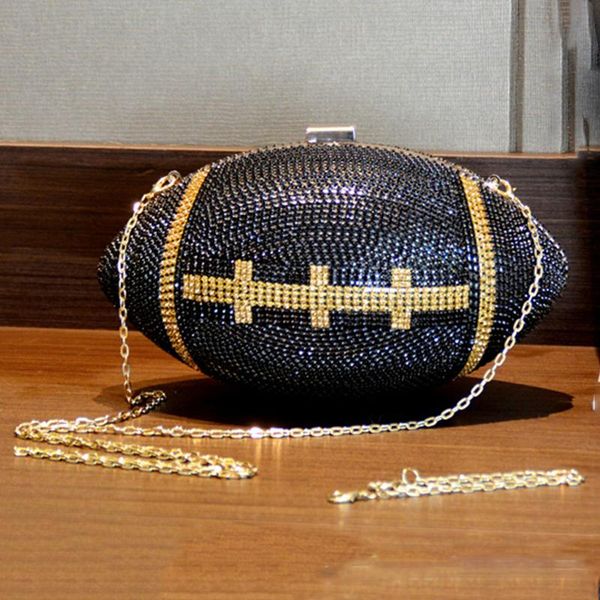 

2021 new arrival black/yellow rugby shape women evening bags clutches fashion ladies chian crystal crossbody purses and handabgs