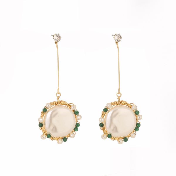 

2021 ladies baroque style white pearl charm long chain earring studs women oblate pearl dangle earrings eardrop designer jewelry statement, Silver