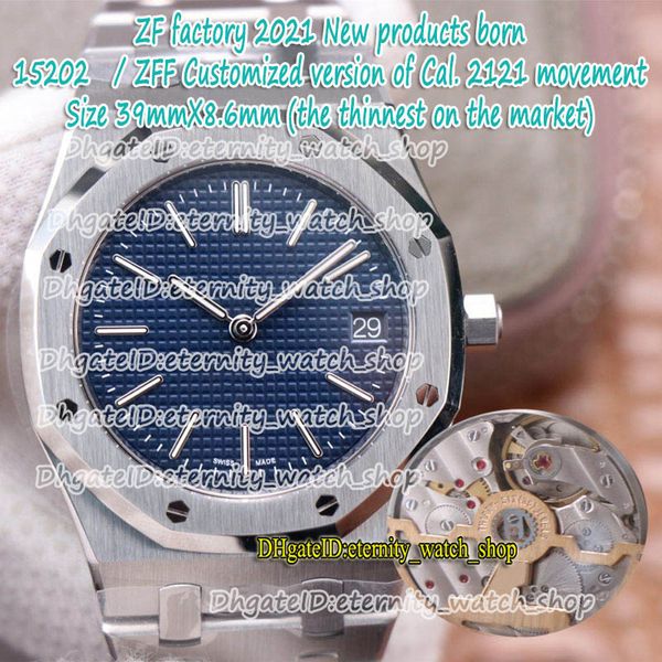 

eternity zff 2021 39 мм дополнительные тонкие 8,5 мм cal.2121 sa2121 автоматический 15202 синяя текстура циферблат мужские часы 316l стально, Slivery;brown