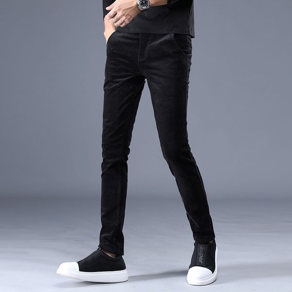 

2020 autumn new casual elastic corduroy straight tube business youth pants fashion men's wear, Black