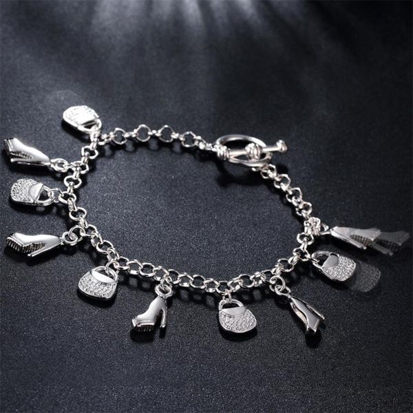 

european shoe bag pendant charm bracelet fit women's jewellery chain silver color metal fashion fine bracelets, Black