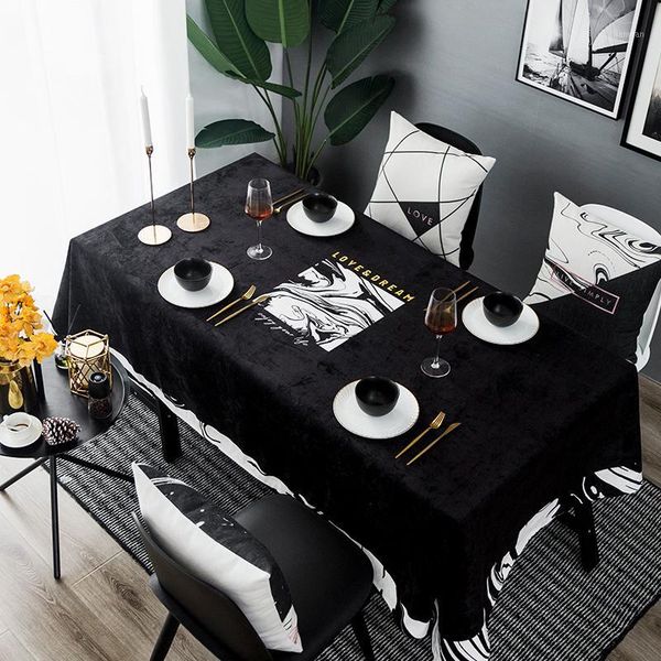 

black entry velvet table cloth waterproof creative nordic dining table tablecloth simple modern print tables cover cloth1