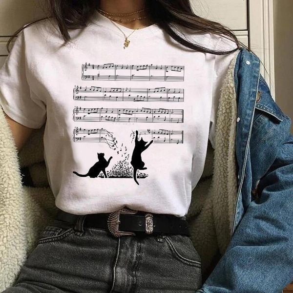 

женщины print одежда графический забавный кот pet 90s повседневная животная женская одежда леди tees топы женские футболки женская футболка, White