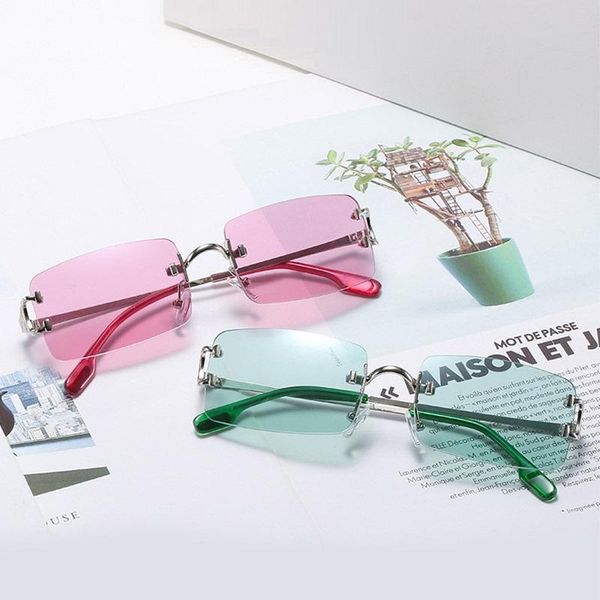 

sunglasses luxury ladies brand small rectangle shades for woman square rimless sun glasses women accessories candy lens, White;black