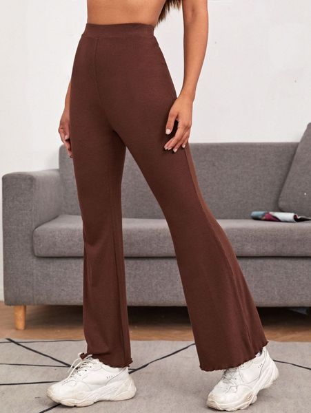 

rib-knit flare leg pants l7lp#, Black;white