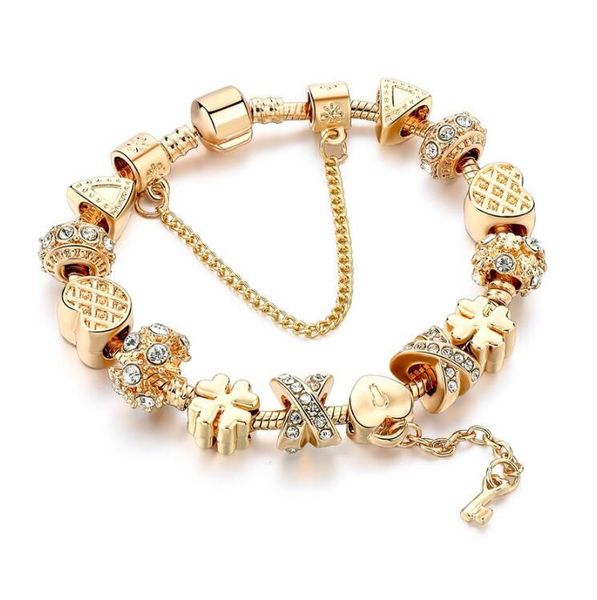 

fashion white crystal key charm bracelet for women gold european diy beads bracelets & bangles pulseira gd950, Black