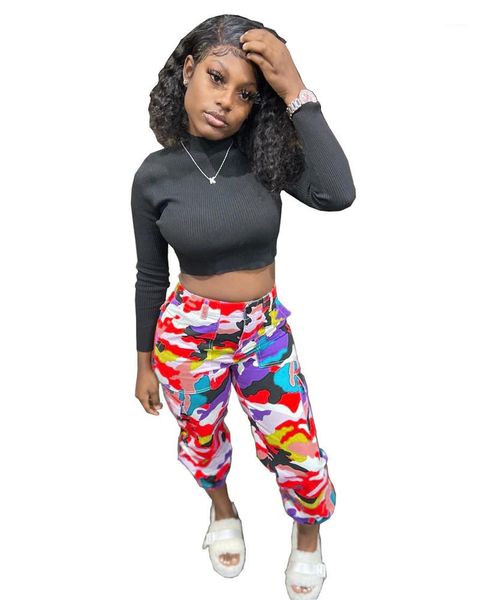 

womens pants casual designer cargo pants contrast color autumn and winter women clothes fashion camouflage printed, Black;white