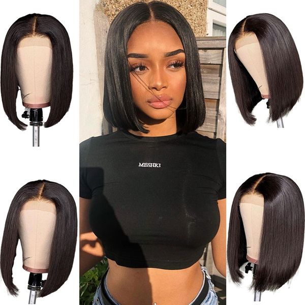 Ishow Straight 2 * 6 Swiss Lace Front Wigs Short Bob Wig Девственные парики из человеческих волос Бразильский индийский перуанский для женщин Все возрасты 8-14 дюймов Естественный цвет