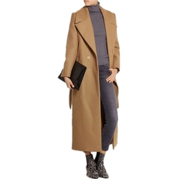Casaco Feminino Великобритания Женщины плюс размер осень зима кассис простой шерсть Maxi длинное пальто женский халат верхняя одежда Manteau Femme 201218
