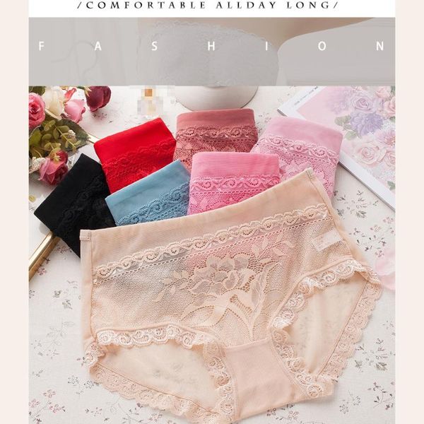 

women's panties lace unretented underwear breathable seduction mesh transparent brifes in waist triangle pants, Black;pink