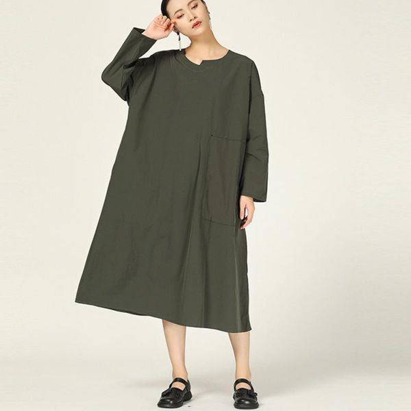 

fashion solid color irregular collar long sleeve big pocket loose plus woman dress casual fashion tide autumn dresses new tv1731, Black;gray
