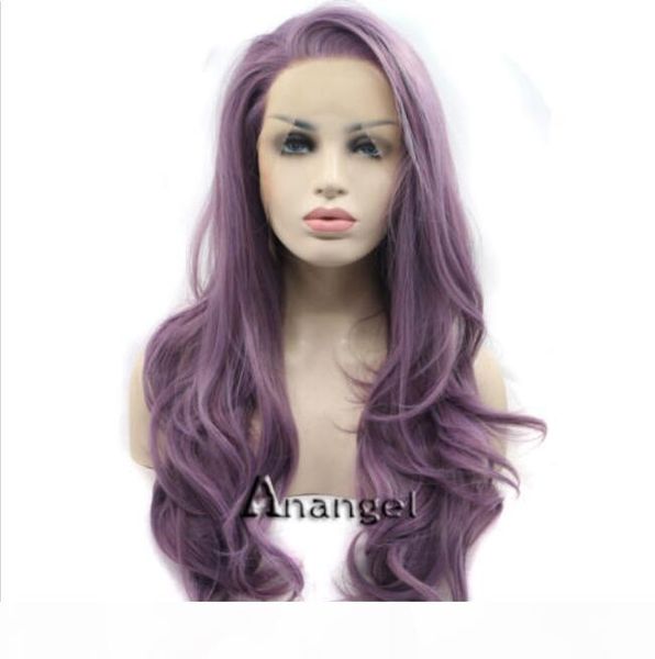 

purple lace front wig synthetic hair long natural wavy wigs for woman party, Black