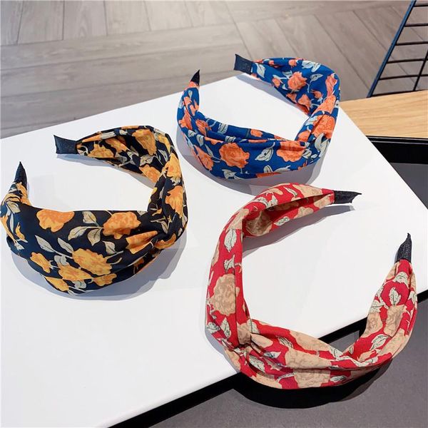 

hair accessories summer flower print fabric headband women vintage sweet hairbands knot all match casual headwear street fashion