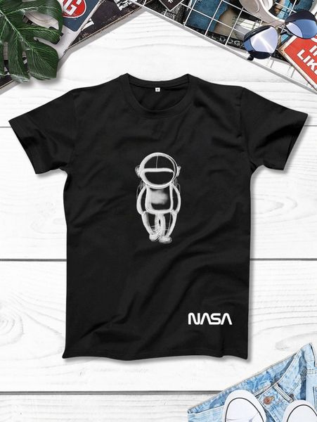 

men letter & astronaut print tee h1ru#, White;black