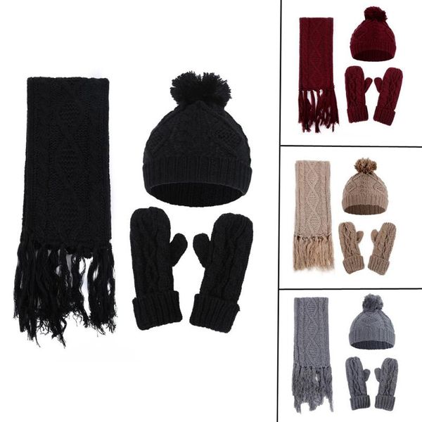 

berets 2021 merry christmas cap crochet hat fur woolen knit thick cable knitted caps scarf gloves suit girl friend ins drop <=487g$, Blue;gray