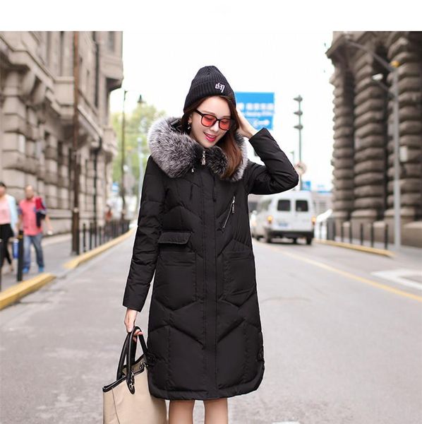 

women's down & parkas 2021 winter in the long section jacket large size loose thin white duck women coat, Black
