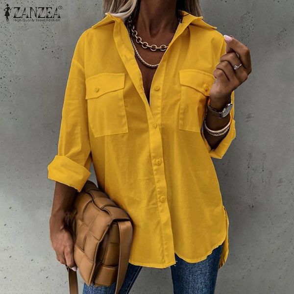 

zanzea irregular lapel shirts womens autumn fashion blouses casual long sleeves female office blusa femininas plus size 5xl, White