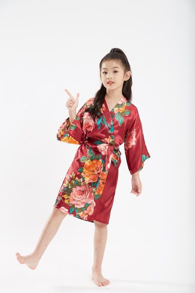 

women's sleepwear girl pajamas dressing gown children nightdress spring and summer imitation silk nightgown floral print robe satin, Black;red