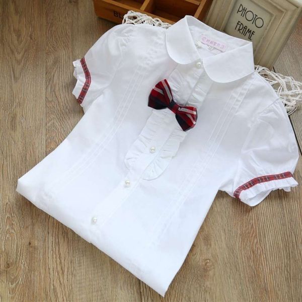 

girl's inch little short foreign sle girl primary school students' white shirt children's half sve, White;black