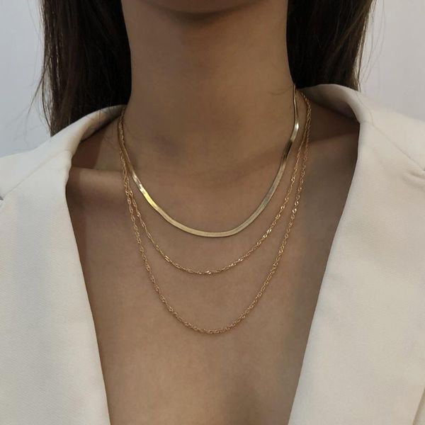 

multilayer snake chain necklace for women gold color variety chains choker neck fashion party jewelry girl gift, Silver