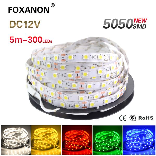 

led strip light 5050 dc12v 5m 300led flexible rgb bar light super brightness non-waterproof indoor home decoration