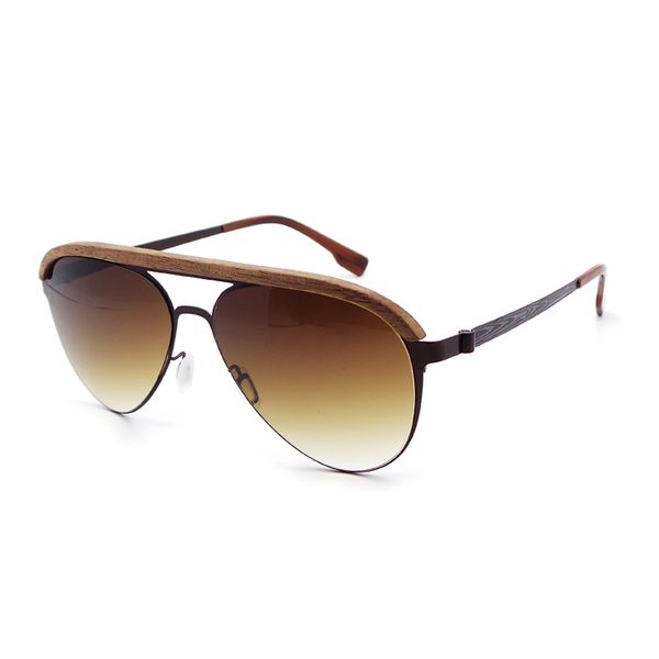 

2019 new arrivals mirror pilot custom metal temple wood double bridge sunglasses