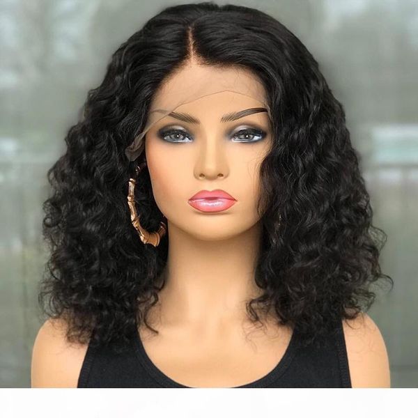 

13x4 lace front human hair wigs curly bob wig for black women 180% bob curly wave wig brazilian remy hair bleached knots jko, Black;brown
