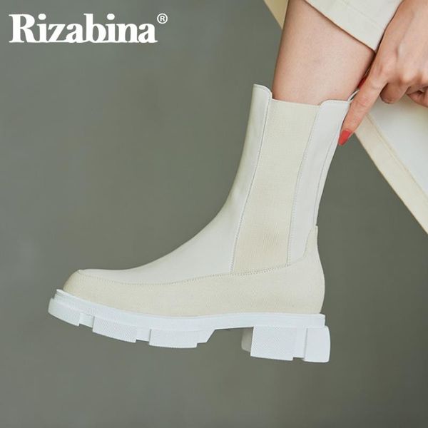 

boots rizabina women real leather half short warm winter shoes woman fashion platform lady footwear size 34-39, Black