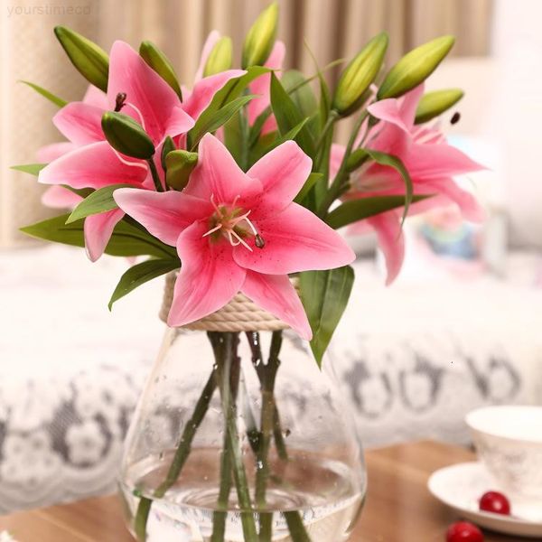 

3 heads charming real touch lily 36cm artificial flower home wedding party decor silk floral decoration bouquet