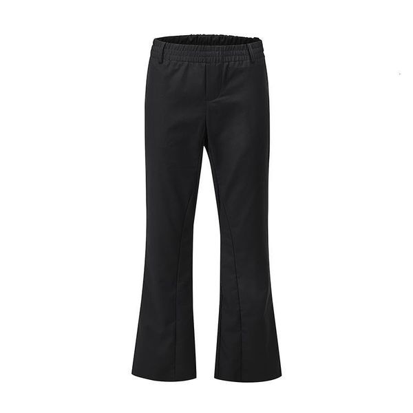 

original solid color elastic waist flare pants men and women loose wide leg loose casual suit pants streetwear trumpet trousers, Black