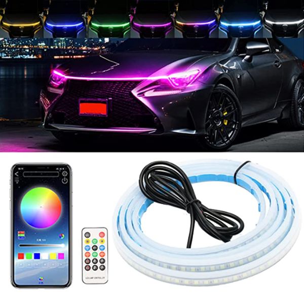 

drl led car hood light strips app flexible car engine cover headlight waterproof daytime running light colorful decorative lamp