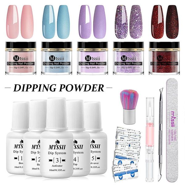 

nail glitter mtssii 8pcs/set dipping powder set 5ml dip dust natural dry without lamp cure dippping system kit, Silver;gold
