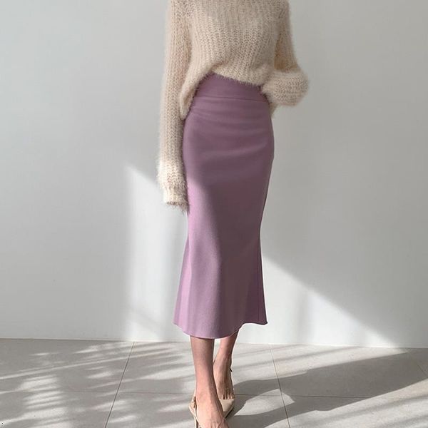

elegant trumpet mermaid skirt women office lady vintage bodycon skirts high waist skinny long midi skirts warp solid 2020 w700, Black