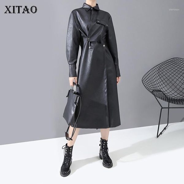 

xitao spring 2020 new women leather windbreaker women personality irregular trench coat streetwear fashion trend xj31661, Black