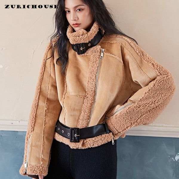 

zuricouse brand зимнее плюшевые пальто женщины теплый толстый короткий мото-байкер управляет 2021 мода высокое качество искусственная мехова, Black