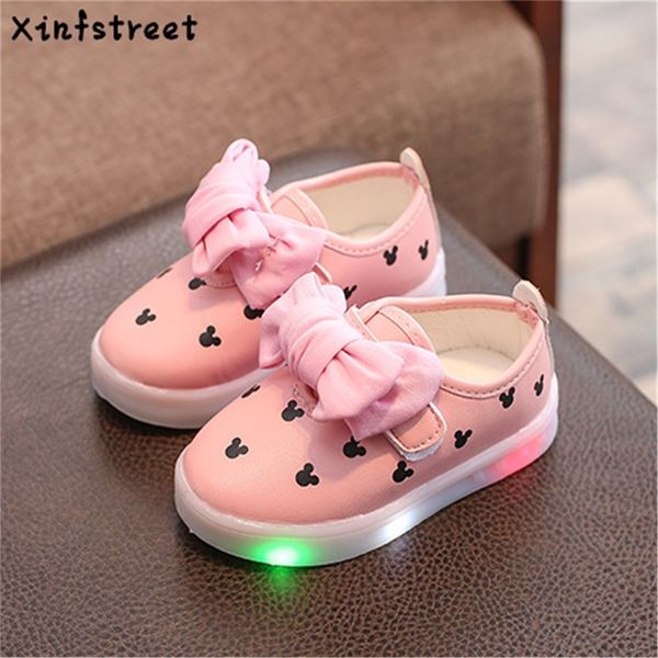 

xinfstreet fashion kids girls luminate sneakers dot cute baby children shoes with light up size 21-30 y201028, Black