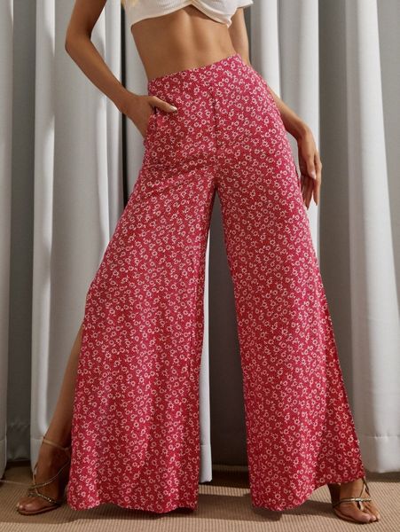 

luukse ditsy floral split thigh palazzo pants x3cf#, Black;white