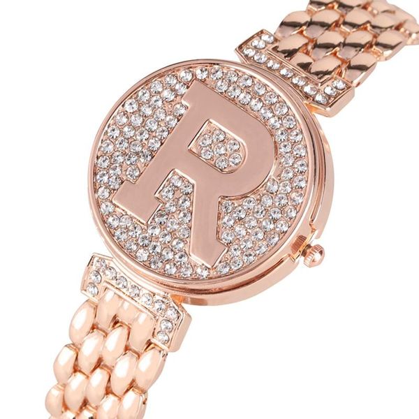 

письмо r crystal diamond уникальная крышка кварцевые часы мода bling случайные женские браслет часы золотые часы feminino relogio q jllqlb, Slivery;golden