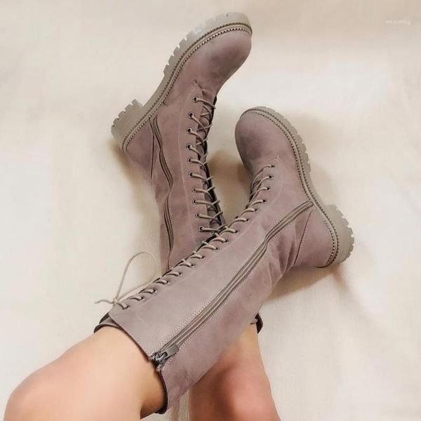 

boots women's mink suede lace-up side zipper long postal boots1, Black