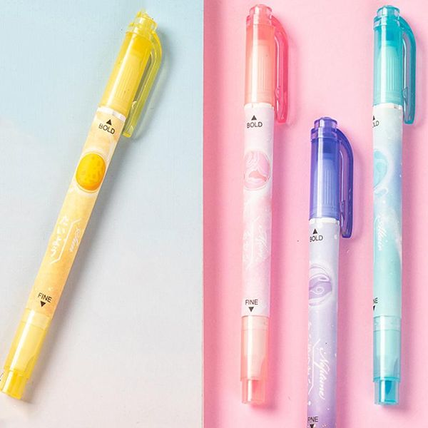 

6pc/set creative cute double head 12 color highlighter hand account drawing pen marcador child gift office&school supplies, Black;red