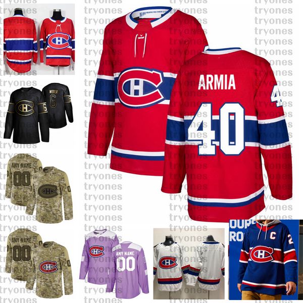 

2021 reverse retro customize #40 joel armia montreal canadiens hockey jerseys golden edition camo veterans day fights cancer custom shirt, Black;red
