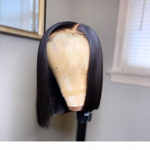 

4x4 lace closure wig short bob wig 150% lace front human hair wigs for women straight hair pre plucked remy brazilian slove rosa, Black;brown